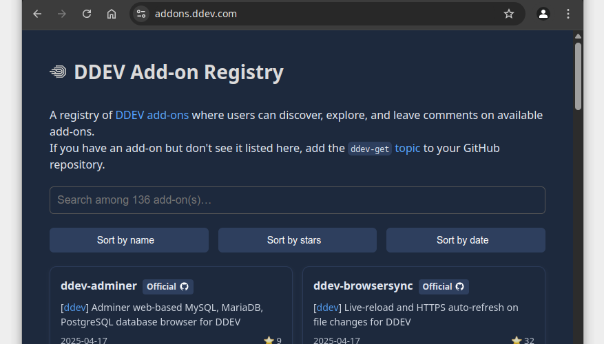 DDEV Add-on Registry website